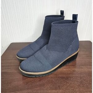 Bandolino Wedge Booties Womens 6.5M Navy Blue Knit Ankle Boots Pull On Comfort